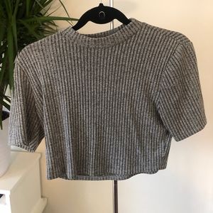 Grey Ribbed Crop Top